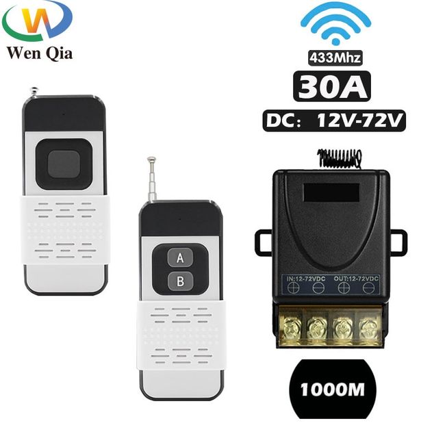 Universal 433Mhz Remote Control Wireless Switch DC 12V 24V 72V 30A