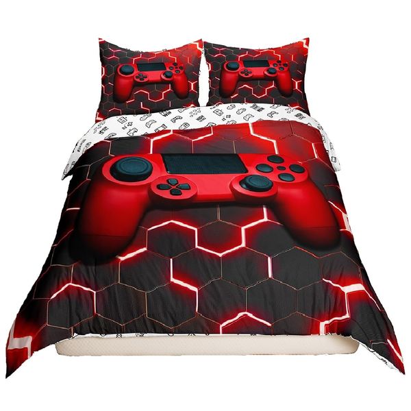 Erosebridal Twin Size Boys Gamepad Comforter Cover,Modern Fashion Red Gaming Controller Printed Duvet Cover,Gamer Video Games Decorative 2 Piece Bedding Set with 1 Pillow Case,Black