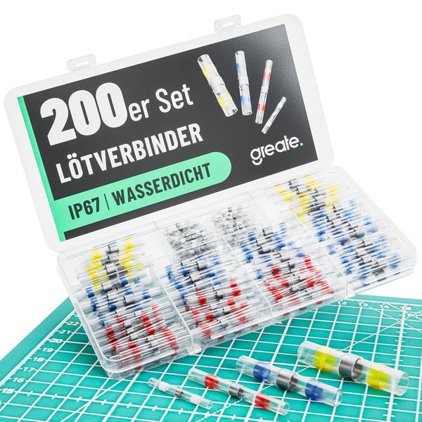 greate 200er Set Lötverbinder mit Schrumpfschlauch - Zugfeste & wasserdichte Lötverbinder Schrumpfverbinder - Kabelverbinder mit Lötzinn - Kabel Lötverbinder Set - Löthülsen - Löt Verbinder