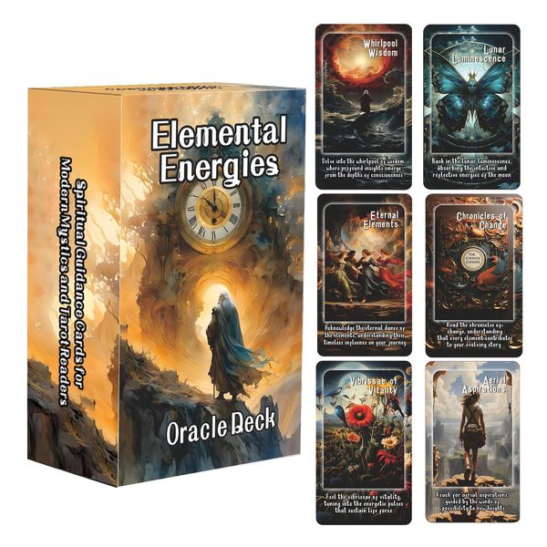 Elemental Energies Oracle Tarot Cards, Oracle Cards and Tarot Cards for Beginners, Oracle Cards Deck, This deck covers the elements of fire, earth, water, and air, Helping to discover, guide, Change