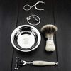 Men's Shaving Set in Ivory Colour with 3 Edge Razor,Sliver Tip Badger Hair Brush, Stand and Stainless Steel Bowl Newly Designed Kit for Him