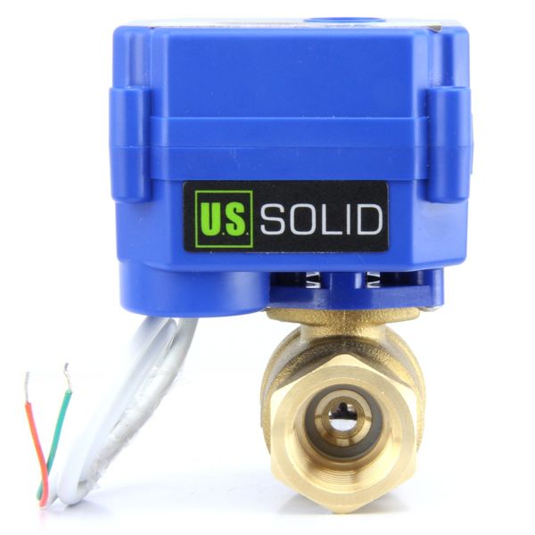 U.S. Solid Motorized Ball Valve 1/2in Full Port Brass 9-24V NC Auto Return