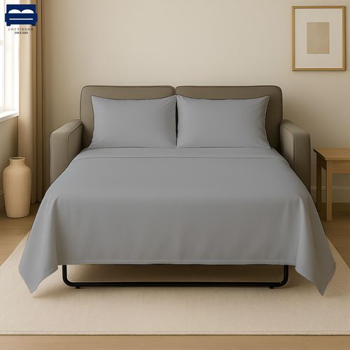 Cottingon 4 PC's Sleeper Sofa Full Sheets, 100% Brushed Microfiber Couch Sheets, Easily Fits Upto 10" Deep Pull Out Bed Matrress 55" X 74", Light Grey