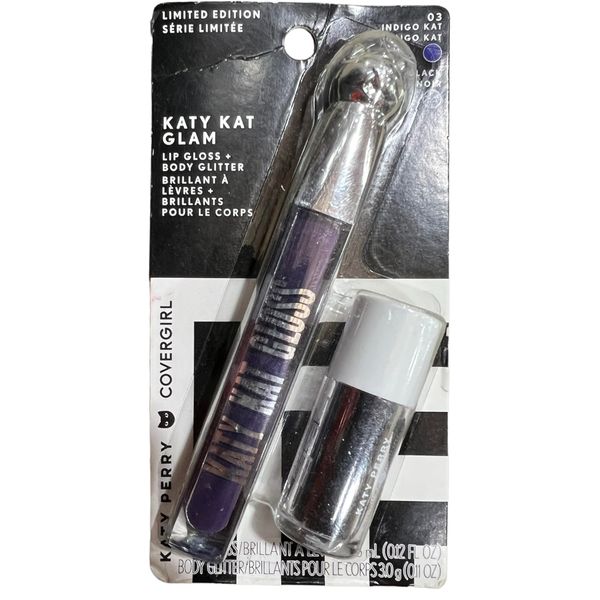 Limited Edition Katy Kat Glam Lip Gloss + Body Glitter, 03 Indigo Kat Lip Gloss + Black Body Glitter