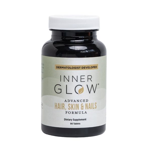 Inner Glow Advanced Hair, Skin & Nails Vitamins – Doctor-Developed Hair Supplement with Biotin, Collagen Peptides, Vitamin E & B12 – Clinically Tested 12-Week Results, Made in USA, Non-GMO