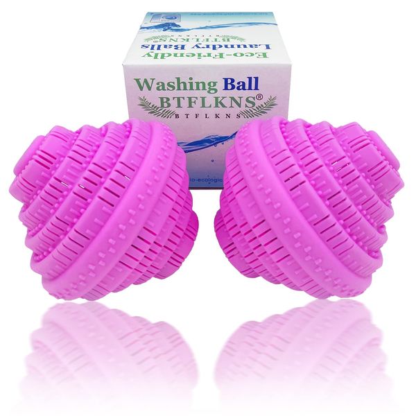 BTFLKNS® 2Pcs Premium Washing Balls, Eco-Friendly Laundry Balls, Super Soft Shell Doesn't Hurt Clothes, Advanced Ceramic Balls, 2000 Washing Cycle Laundry Balls, All Natural Detergent(2Pack,Pink)