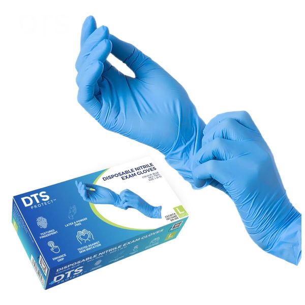 DTS PROTECT Nitrile Gloves - Disposable Gloves Box of 100 - Blue Gloves - Free from Latex Gloves - PPE Gloves, Sterile Gloves, Medical Gloves and Surgical Gloves (Small)