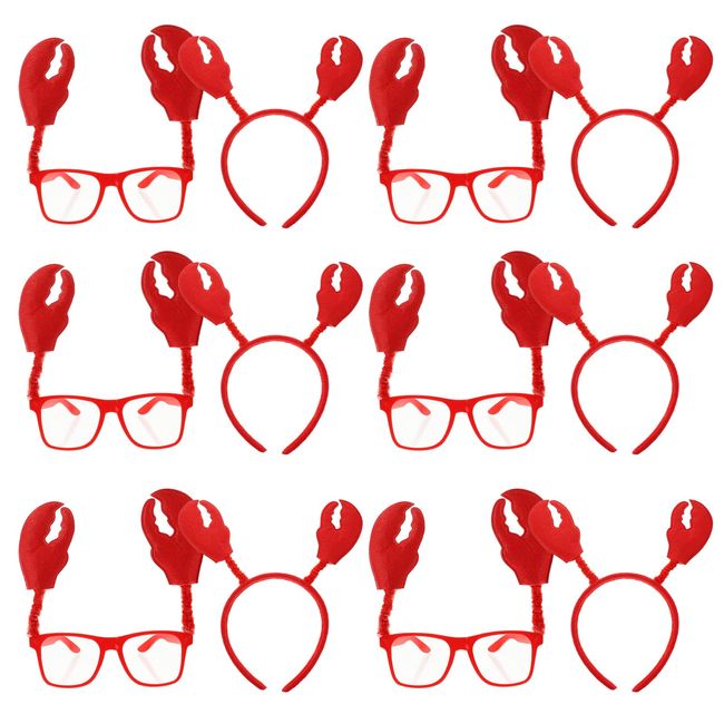 12pcs Crab Lobster Headbands Sunglasses Sets Red Crayfish Claws Headband Lobster Headwear Sunglasses for Halloween Dress up Party