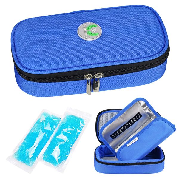 YOUSHARES Insulin Cooler Travel Case - Medicine Cool Bag Medication Diabetic Insulated Organizer Portable Cooling Bag for Insulin Diabetic Supplies with 2 Cooler Ice Pack (Blue)