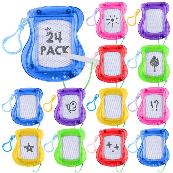 Aodaer 24 Pieces Mini Magnetic Drawing Board with Pen 4 Inch Backpack Keychain Clip Drawing Boards Erasable Doodle Board Sketch Pad Drawing Tablet for Birthday Gifts Car Trip Educational Toys