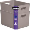 Superio 22L Large Ribbed Storage Bin- Plastic Storage Bin  (2 Pack, Taupe)