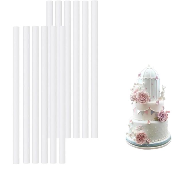 12pcs Cake Dowel Rods - 9.5inch Plastic Reusable Cake Support Rod,Plastic White Cake Supports Rods - Cake Dowels for Tiered Cake Construction and Stacking Support,Easy Cut Cake Dowels Rods