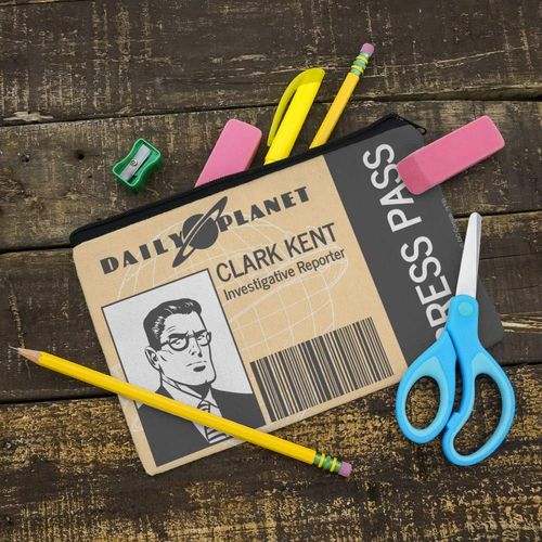 Superman Clark Kent Press Pass Pencil Pen Organizer Zipper Pouch Case