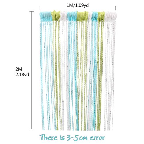 String Curtain Panel, Glitter Door Wall Window Doorways Panel Fly Screen Fringe Room Divider Blinds, Decorative Tassel Ribbon Strip Silver Screen for Living room, Bedroom (Green Blue White)