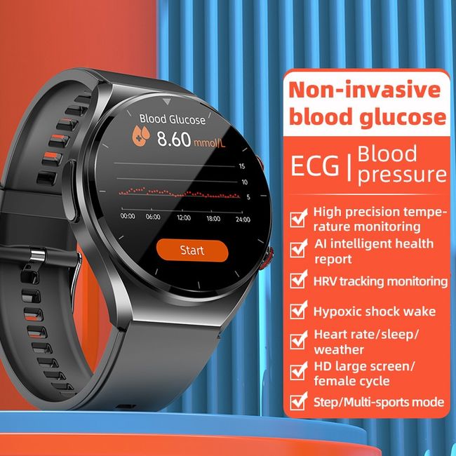 Painless Non-invasive Blood Sugar Smart Watch Men Blood Pressure Monitoring  IP68 Waterproof Smartwatch Women Glucometer Watches