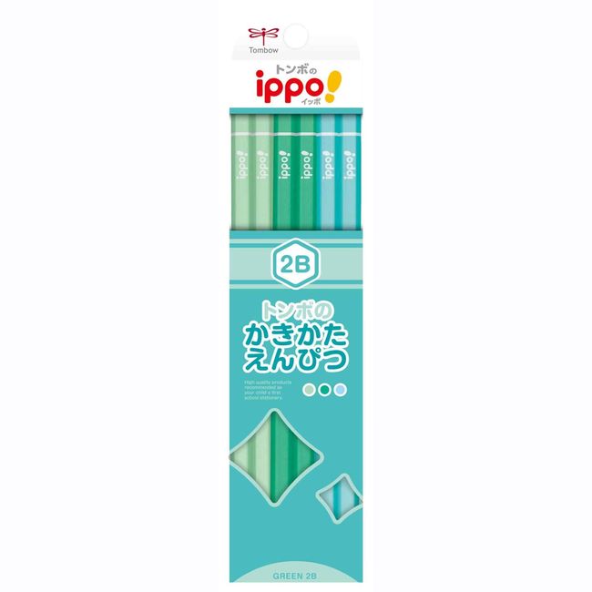 Tombow Pencil Ippo KB-KPN04-2B Pencil, Kakikata Pencil, 2B, Plain Green