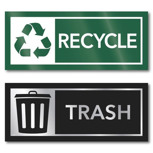 Premium Matte Recycle Stickers for Trash Bins & Cans, 5.5x2.25 Recycling Stickers for Trash Can, Black & Green Recycle Sticker Labels for Kitchen Garbage Can Recycling Bin Combo, Made in USA