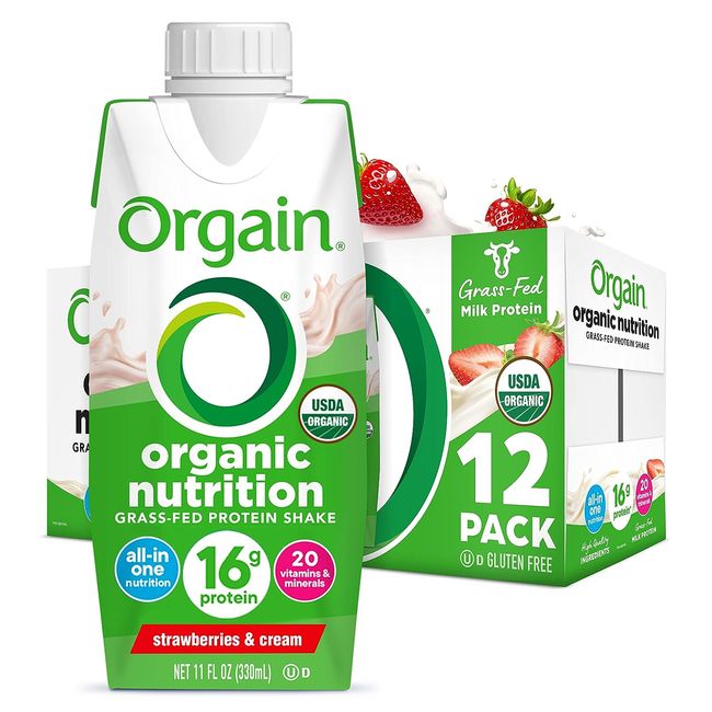 Orgain Organic Nutritional Shake Strawberries & Cream - Meal  16g Grass Fed W...