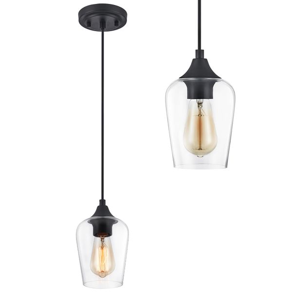 VONLUCE Black Pendant Light for Kitchen Island, Pendant Light Fixture w/Hanging Cord for Bedroom & Hallway, Kitchen Pendant Lighting Over Island with Clear Glass Shade