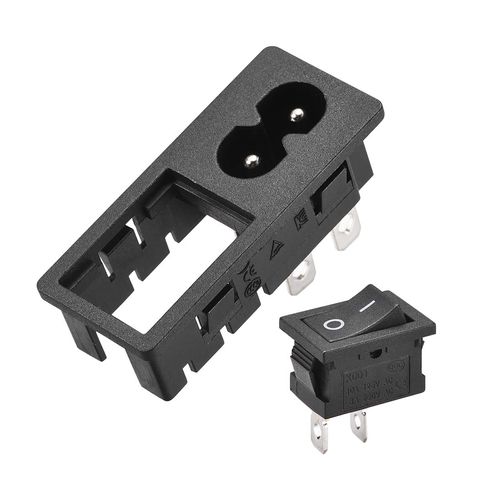 uxcell C8-8 Panel Mount Plug Adapter AC 250V 6A 2P 3mm Buckle IEC Inlet Module Plug Power Socket with 2P ON-Off Switch,Heat Shrink Connector