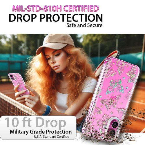 Coolwee for iPhone 16 Case, with Screen Protector, Cute for Women Girls, 10FT Military Grade Protective Cover for iPhone 16 Phone Case Sparkle Crystal Butterfly Bling, Clear Glitter