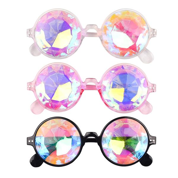 Lezevn 3 Pieces Kaleidoscope Glasses Rainbow Prism Sunglasses Goggles Halloween Rave Party Diffraction