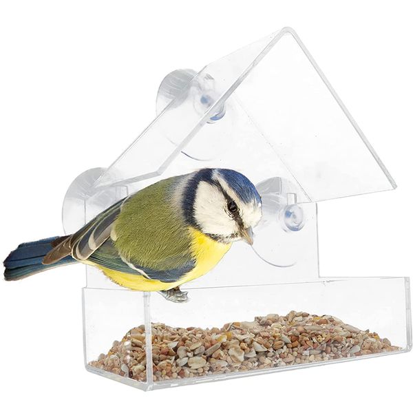 DIVCHI Clear Window Bird Feeder with Strong Suction Cups Plastic Wild Bird Feeder House Bird Seed Feeders for Garden Outdoor Backyard Wildlife Little Birds