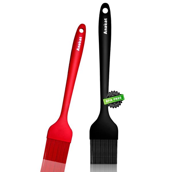 Anaeat 2 Pack Silicone Basting Pastry Brushes - Heat Resistant Brush with Soft Bristles, Hygienic One Piece Design, Marinade Brush Great in Baking for Spreading Oil Butter Sauce BBQ Grill