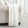 BOURINA Textured Solid Soft Sofa Throw Couch Cover Knitted Decorative Blanket, White, 127x152cm