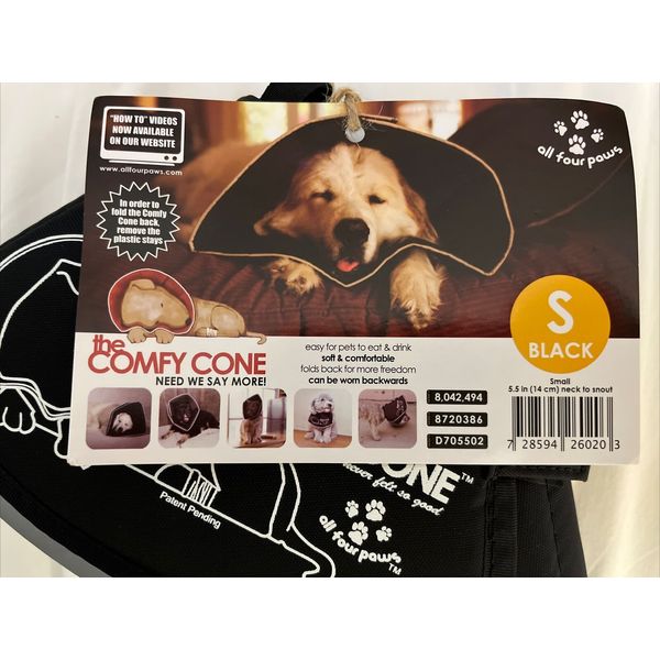 Comfy Cone - Black Collar for Dogs & Cats by All Four Paws - Size Small NEW