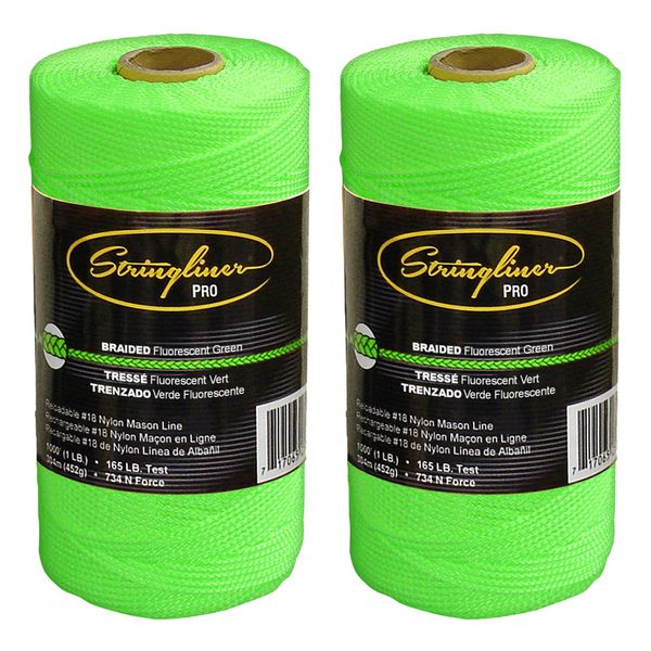 Stringliner 35768 Mason’s Line Replacement Rolls – 1 Lb. #18 Construction Replacement Roll Braided FL Green 1000'. (2 Pack)