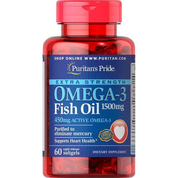 Puritan's Pride Extra Strength Omega-3 Fish Oil 1500 Mg 450 Mg Active Omega-3 Softgels, 60 Count