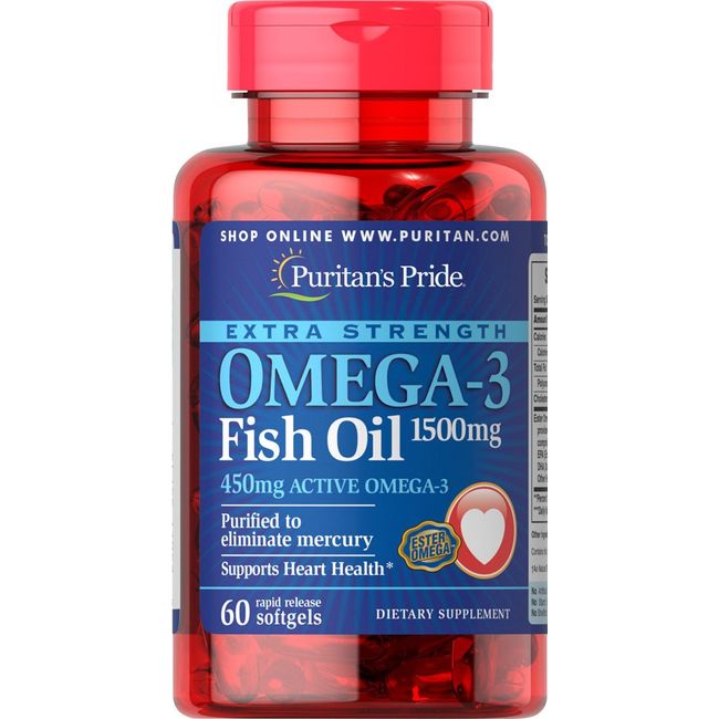 Puritan's Pride Extra Strength Omega-3 Fish Oil 1500 Mg 450 Mg Active Omega-3 Softgels, 60 Count
