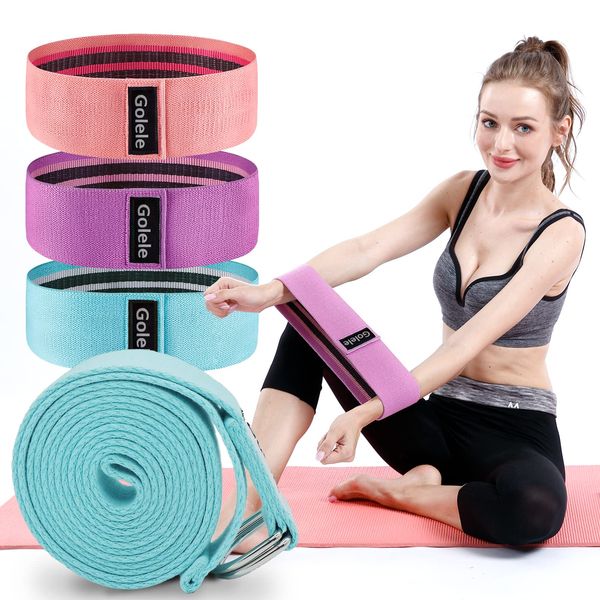 Resistance Bands for Working Out, Women/Men Exercise Bands for Legs and Glutes-3 Levels, Fabric Material,Easy to Carry for Yoya 3 Packs+Free 1 Yoga Strap (ES-618)