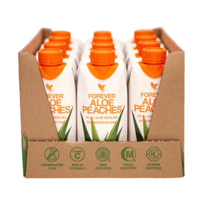 12 FOREVER ALOE Peach Flavored,(33.8 Oz /1L Each) KOSHER, HALAL. Exp. 2024.