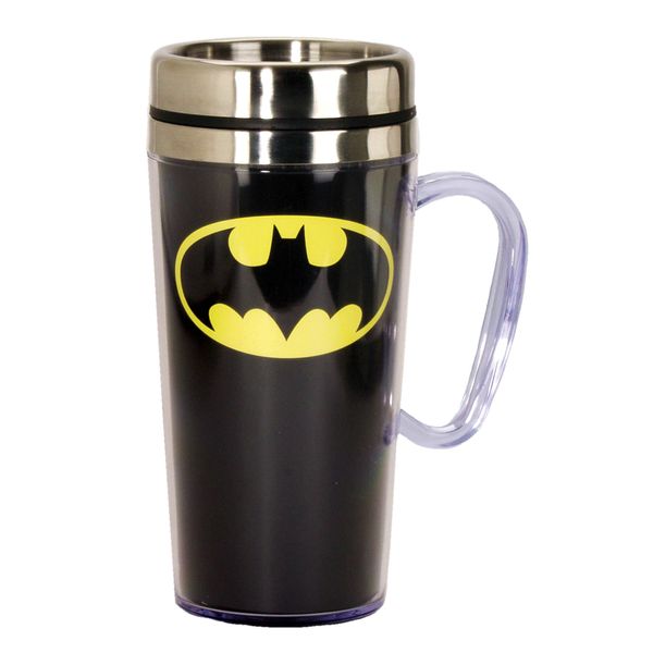 Spoontiques - Insulated Travel Mug - Batman Logo Coffee Cup - Coffee Lovers Gift - Funny Coffee Mug - 15 oz - Black