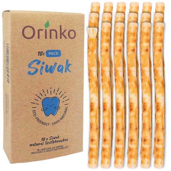 Orinko 18 Miswak Sticks - 100% Natural Toothbrush - Cleaning, Disinfecting and Whitening - Ecological, Biodegradable and Vegan