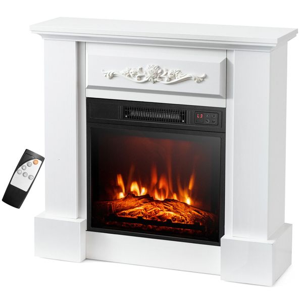 32" Electric Fireplace Mantel TV Stand Space Heater w/Remote Control 1400W White