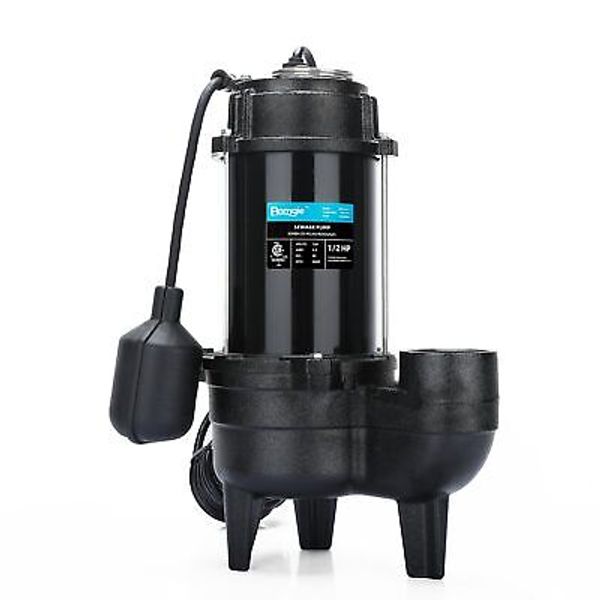 1/2 HP Sewage/Effluent Pump, 6000 GPH Submersible Basement Sewer Pump with 10...