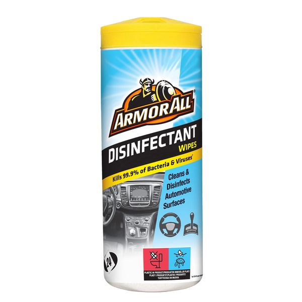 Armor All, 24 Disinfectant Wipes, Citrus Scent, Cleans and Disinfects All Car Surfaces In One Step, Kills 99.99% of Bateria and Virus, Freshness Lock, Ideal for Car & Motorcycle Detailing