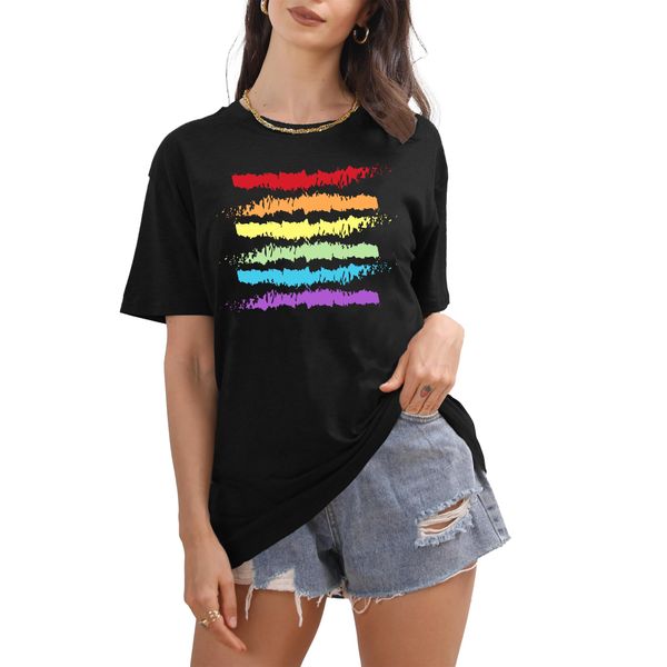 tiorhooe Gay Pride T Shirts for Women LGBT Pride Rainbow Flag Shirt Pride Month Tops Short Sleeve