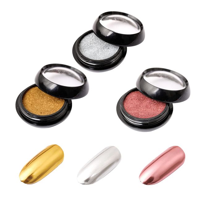 Nail Powder Mirror Nail 3 Colors Silver Gold Rose Gold Glitter Chrome Powder Nail Manicure Pigment Metallic Flash Glitter Mermaid Skin Nail Art Resin Nail Art Hologram Design Powder Fine Enclosure Parts Non-Solid