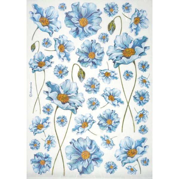 Stamperia A4 Rice Paper for Decoupage - Blue Blossoms