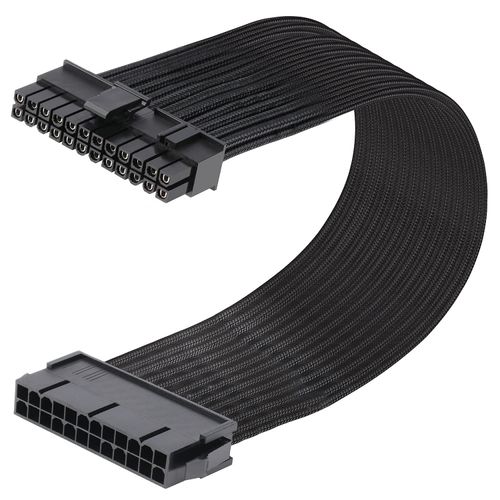 J&D ATX 24 Pin Motherboard Power Supply Sleeved Cable, ATX PSU Extension Wire, 24 Pin Male (4+20) to 24 Pin Female, 12 inch