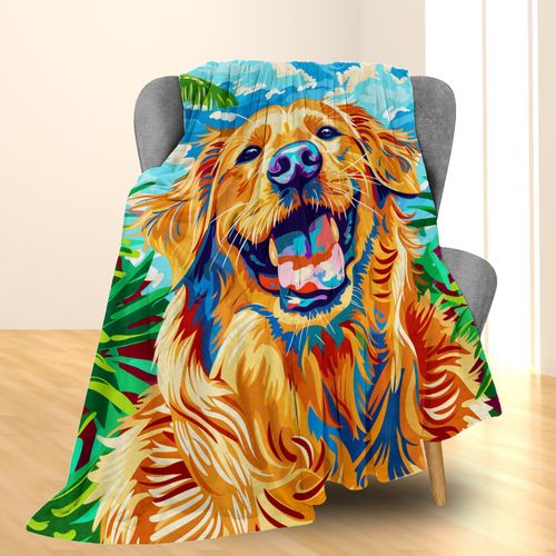 Ti Caldi Funny Golden Retriever Dog Blanket, Soft Flannel Animal Throw Blanket for Couch, Bed, Travel & Home Decor, Cozy Lightweight Warm Fuzzy Blankets for Adults Kids 60×50 in