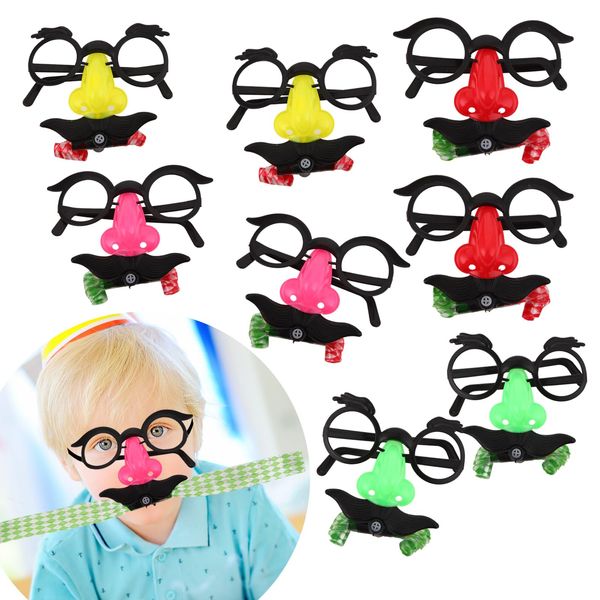 8 Pack Novelty Glasses Mask Toys For Kids, Mustache Glasses Party Blower, Funny Party Blowouts Blow Horns Birthday Party Noisemakers Whistles For Party Favors Goodie Bag Stuffers, Pinata Fillers