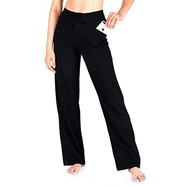 Yogipace Women's Petite/Regular/Tall Straight Leg Loose Fit Wide Leg Yoga Pants Drawstring Stretch Sweatpants Workout Long Lounge Pants, 31",Black, Size L