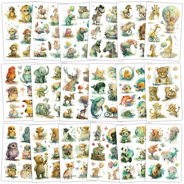 Konsait 26 Sheets Animal Tattoos, 156+Styles | Watercolor Glitter Safari Animal Temporary Tattoos, Animal Themed Fake Tattoos for Kids Adult Birthday Party Favors Goodie Bags Stuffer Party Fillers