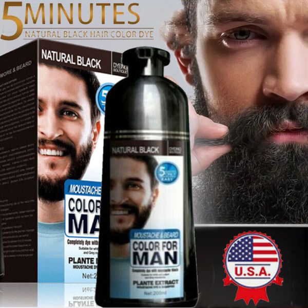 2 in 1 Men Black Beard Hair Dye Color Shampoo Permanent Darkening Hair Coloring