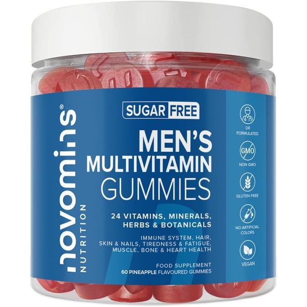 Multivitamin Gummy Bears for Men - 60 Gummies - Folic Acid, Vitamin D, C, A, Zinc, Vitamin B Complex - 24 Vitamins & Minerals - High Dose - Alternative to Multivitamin Tablets - Novomins